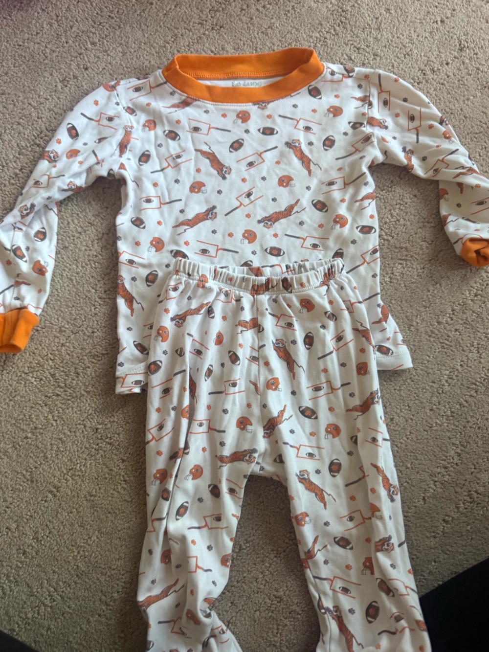 Kids Orange Football Print Pajama Set